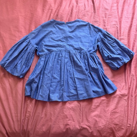 Hemant & Nandita Lianna Bubble Sleeve Embroidered Top Red Blue XS - Picture 6 of 7